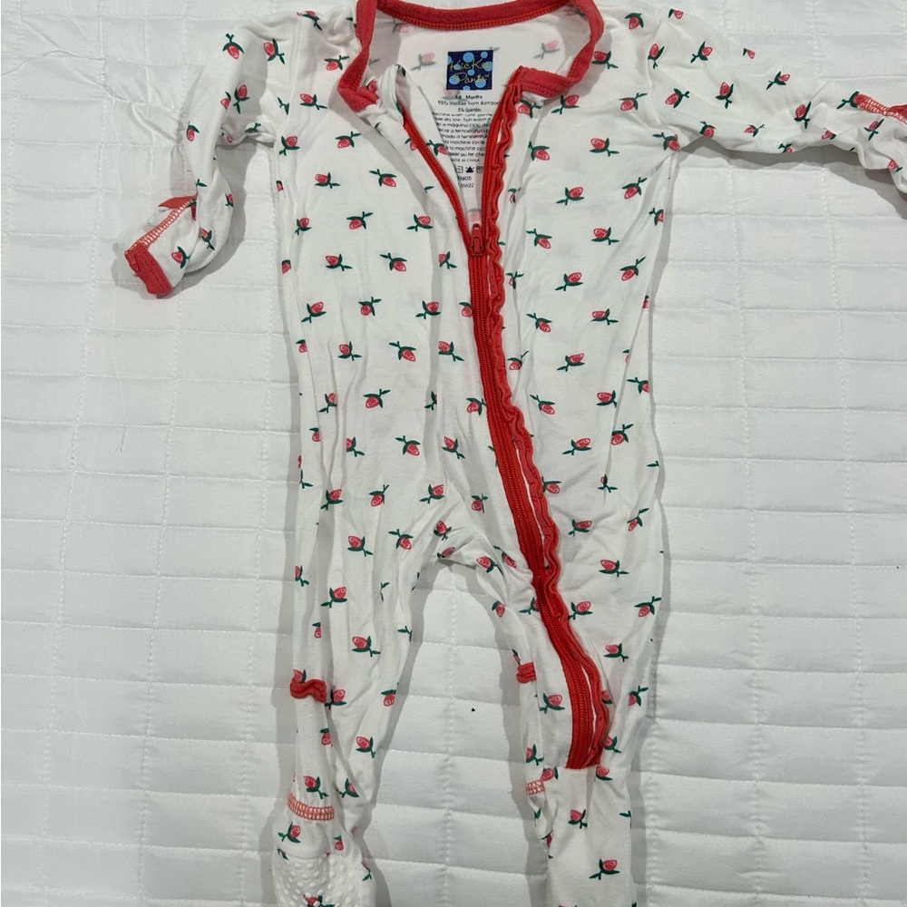 Kickee Pants Red and White Floral Baby Footie